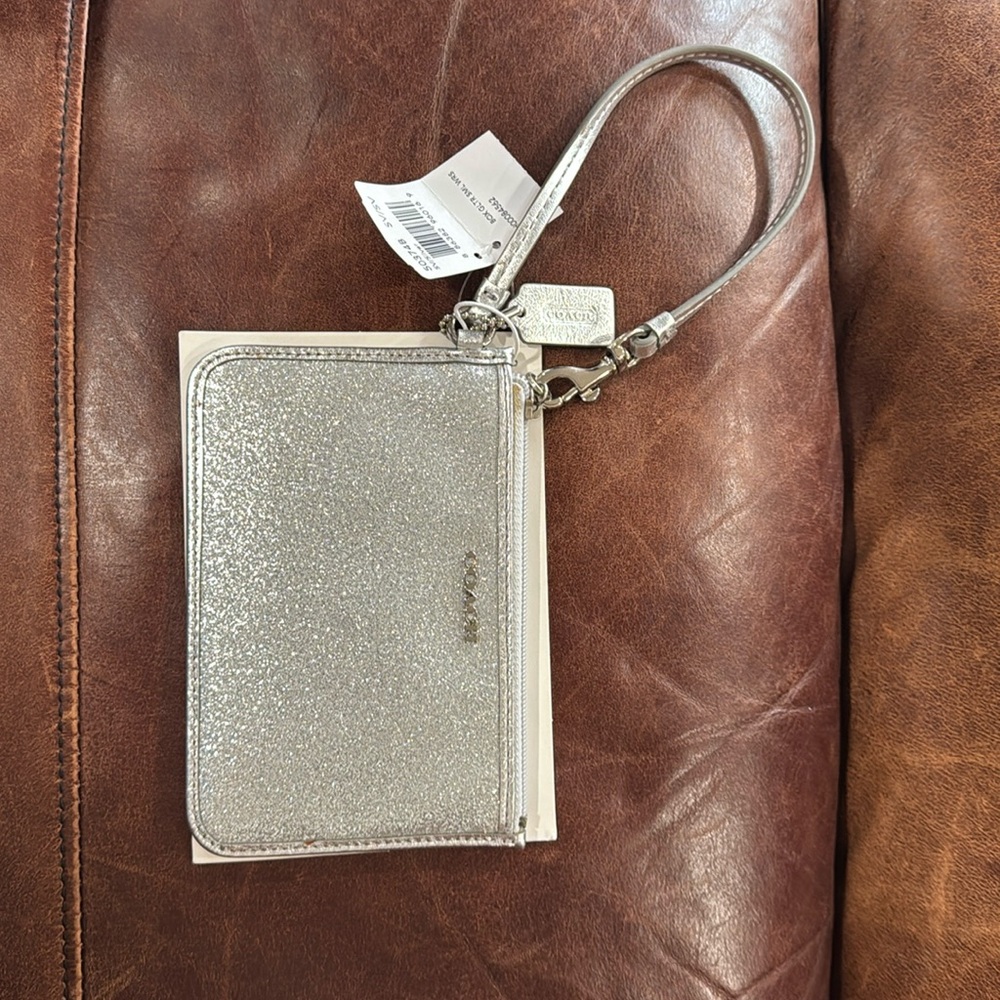 NWT Coach Silver glitter Wristlet